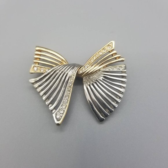 Mid-Century Modern Rhinestones Ribbon Brooch - Picture 3 of 3